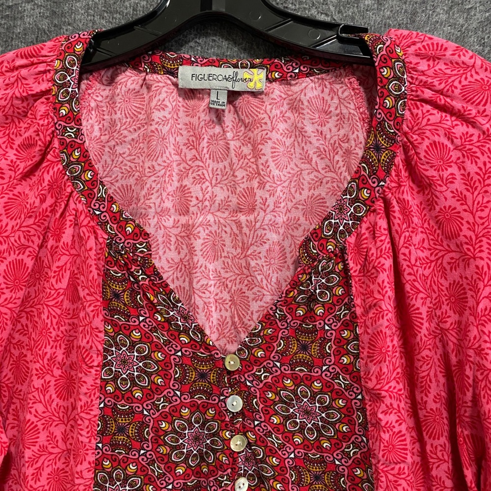 Figueroa & Flower Top Womens Large Pink Floral Boho Peasant Cottagecore Festival - Picture 3 of 9